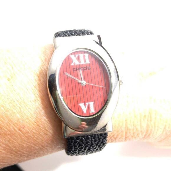 Chico's Cuff Watch, Red Silver Face, 6 Inches, Second Hand - Picture 7 of 12